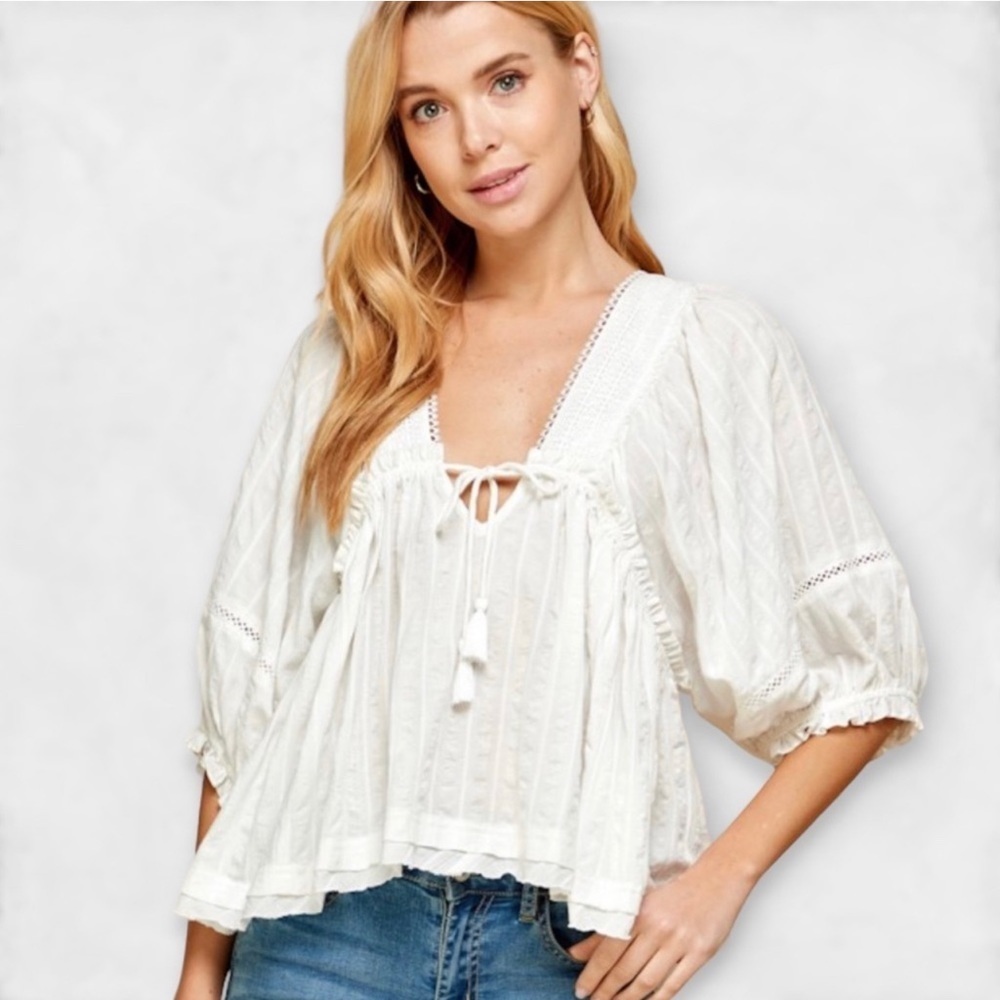 The ELOISE Cotton Lace Trim Babydoll Top